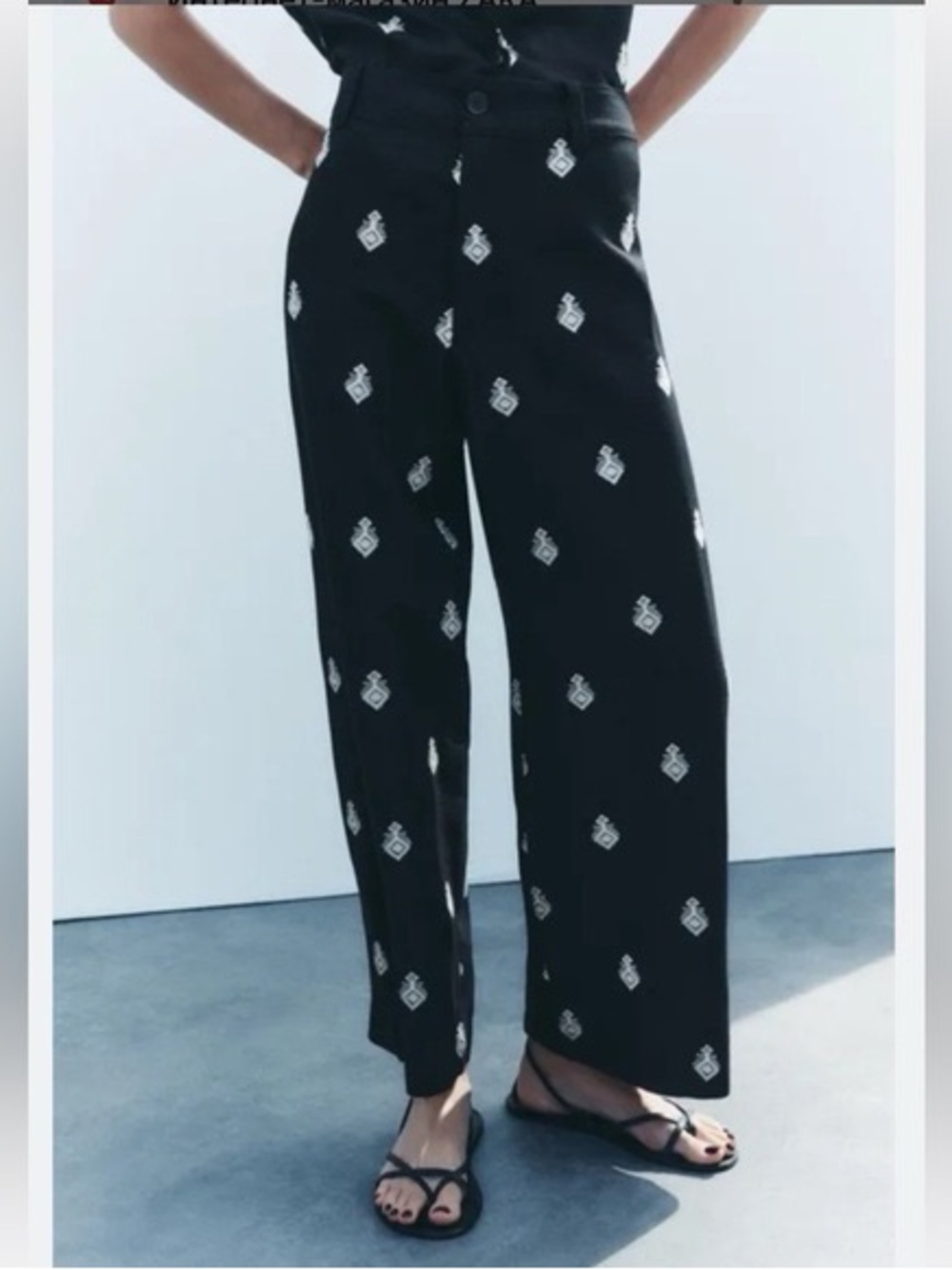 Zara Embroidered Black Linen Pants XS